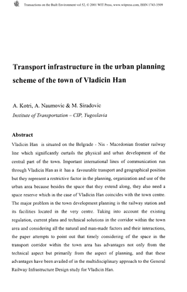 Transport Infrastructure in the Urban Planning Scheme of the Town Of