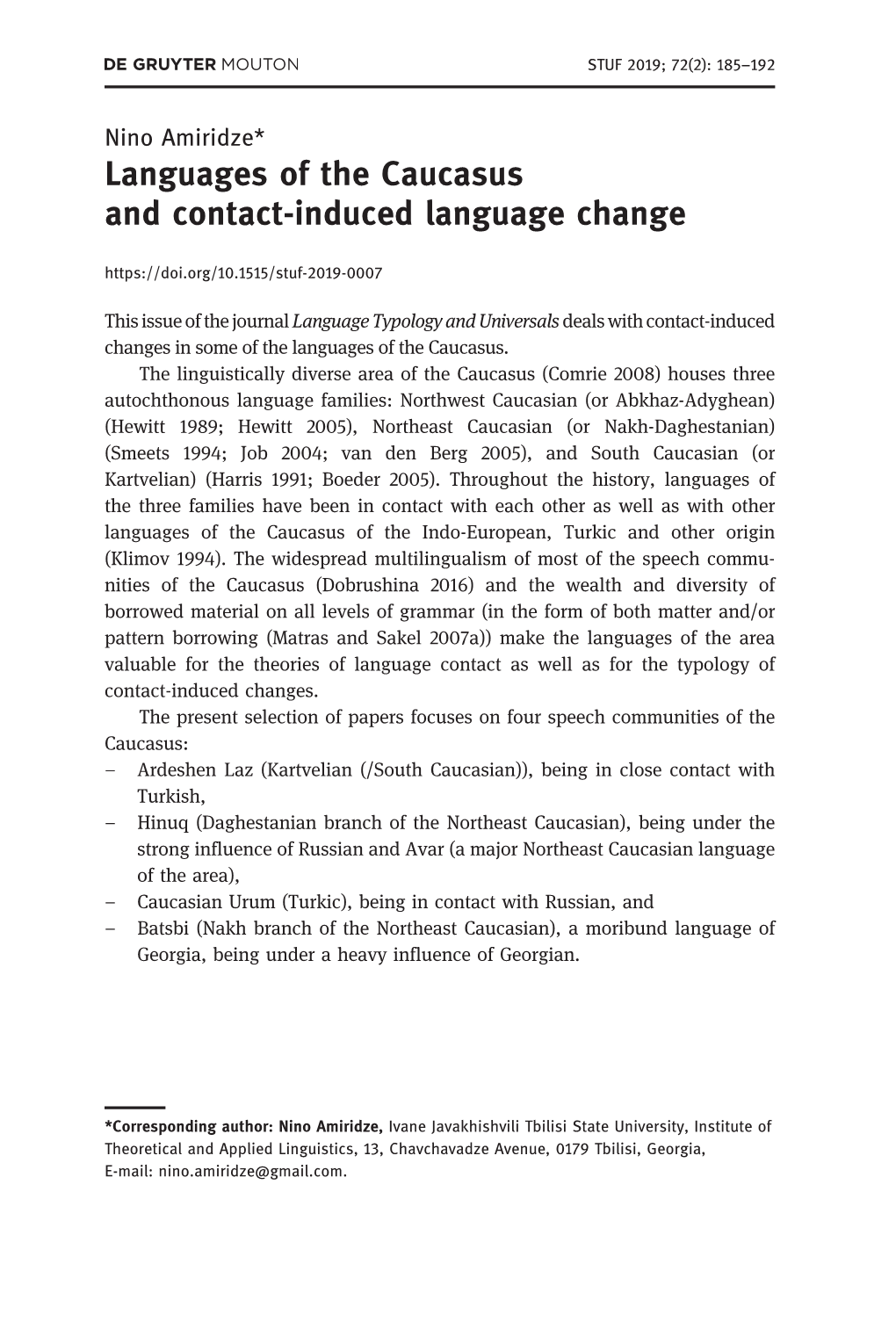 Languages of the Caucasus and Contact-Induced Language Change