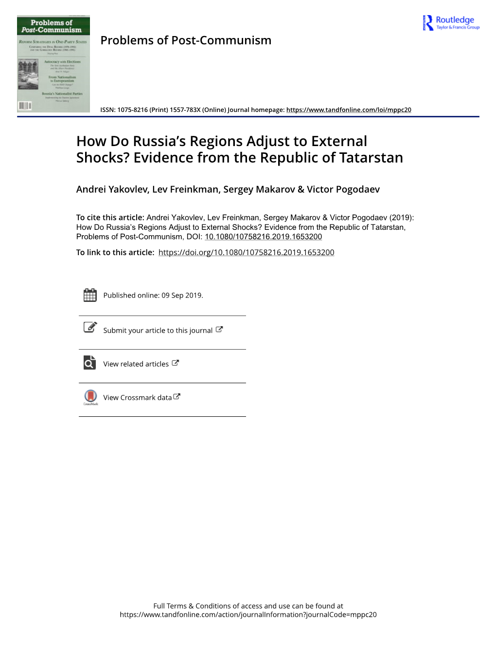 How Do Russia's Regions Adjust to External Shocks?