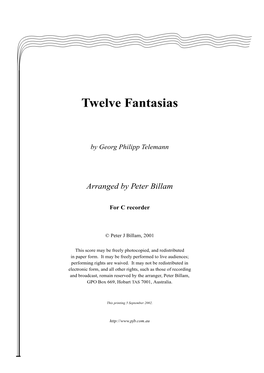 Twelve Fantasias for Flute (TWV 40:2-13) in Hamburgduring 1732 Or 1733