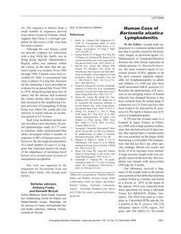 Human Case of Bartonella Alsatica Lymphadenitis