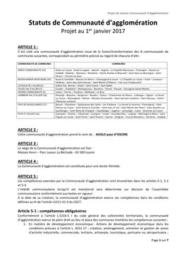 Statuts De Communauté D'agglomération