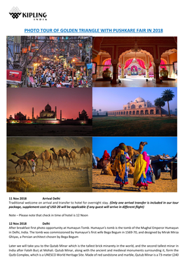 Photo Tour of Golden Triangle with Pushkare Fair in 2018