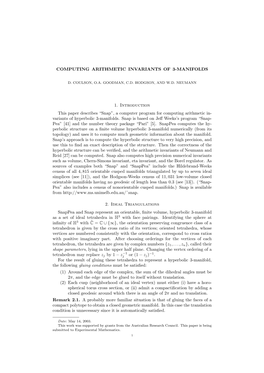Computing Arithmetic Invariants of 3-Manifolds