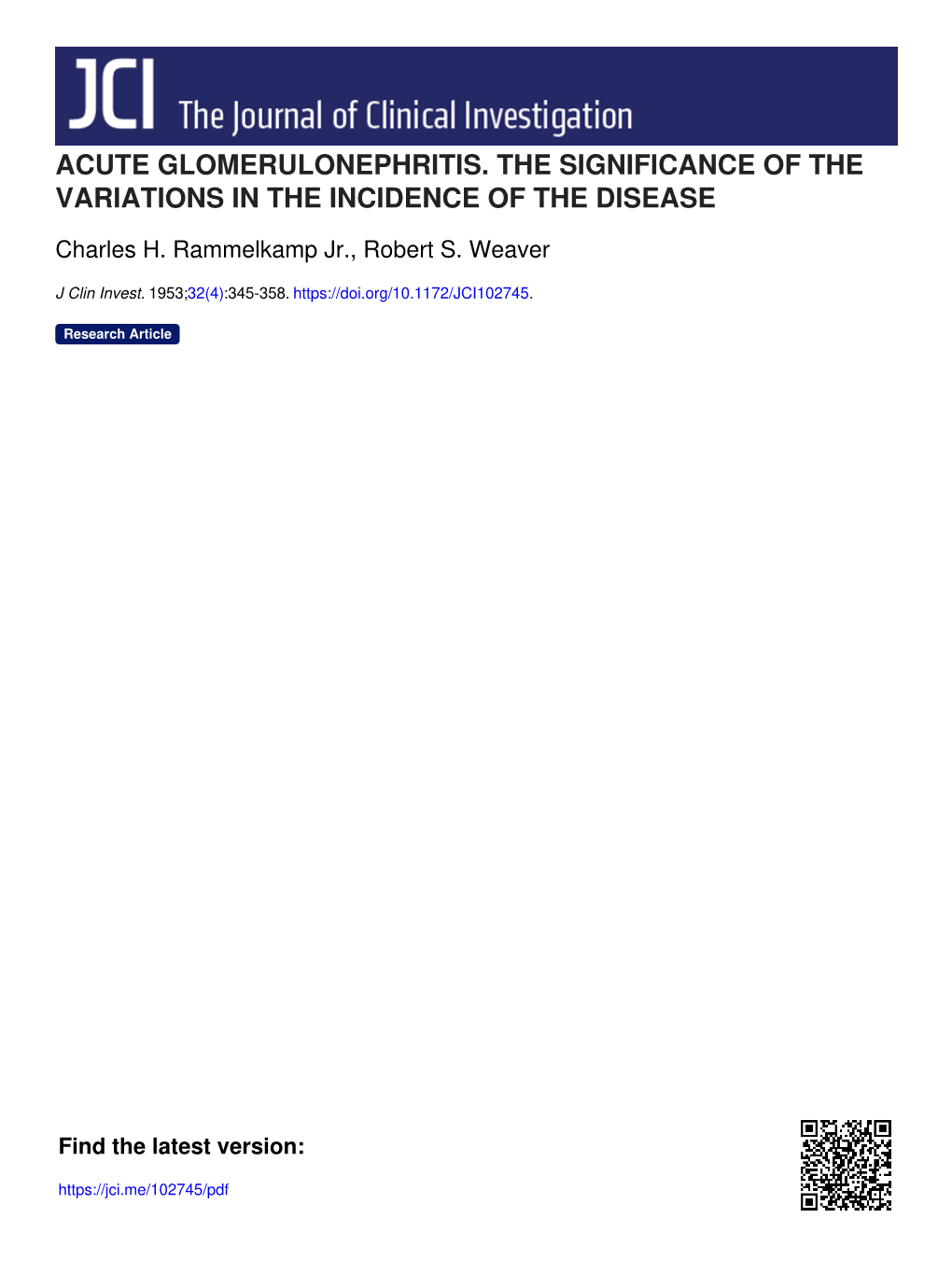 Acute Glomerulonephritis. the Significance of the Variations in the Incidence of the Disease