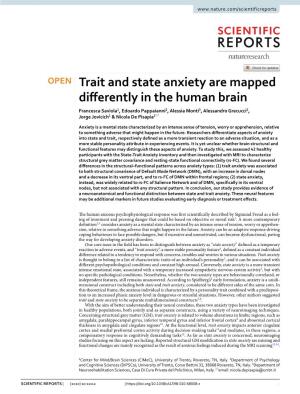 Trait and State Anxiety Are Mapped Differently in the Human Brain
