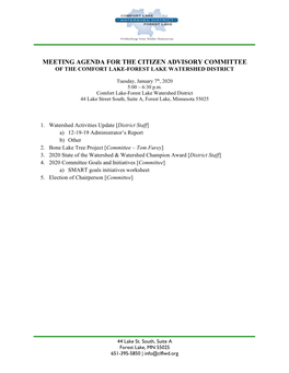 Meeting Agenda for the Citizen Advisory Committee of the Comfort Lake-Forest Lake Watershed District