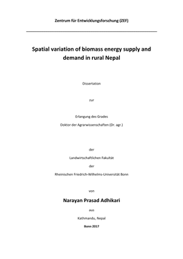 Spatial Variation of Biomass Energy Supply and Demand in Rural Nepal