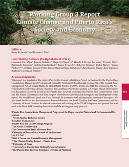 Working Group 3 Report Climate Change and Puerto Rico's Society