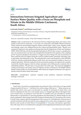 Interactions Between Irrigated Agriculture and Surface Water Quality with a Focus on Phosphate and Nitrate in the Middle Olifants Catchment, South Africa