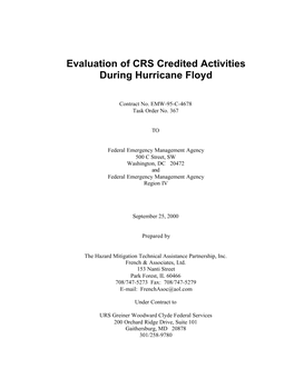 Evaluation of CRS Credited Activities During Hurricane Floyd
