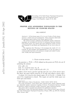 Arxiv:Math/0204136V1 [Math.GN] 10 Apr 2002 G,Amsil Jitycniuu)Topology, Continuous) (Jointly Admissible Ogy, Θ Nso H It Rgetplgclsmoim Pau,20 (Prague, Symposium, 2002