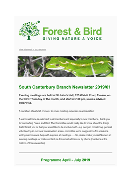 South Canterbury Branch Newsletter 2019/01