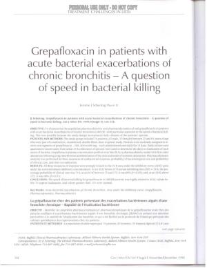 Grepafloxacin in Patients with of Speed in Bacterial Killing
