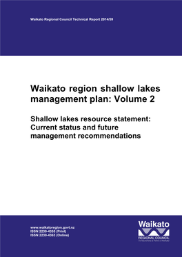 Waikato Region Shallow Lakes Management Plan: Volume 2