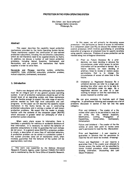 PROTECTION in the HYDRA OPERATING SYSTEM Abstract 1