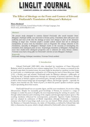 The Effect of Ideology on the Form and Content of Edward Fitzgerald's Translation of Khayyam's Rubaiyat