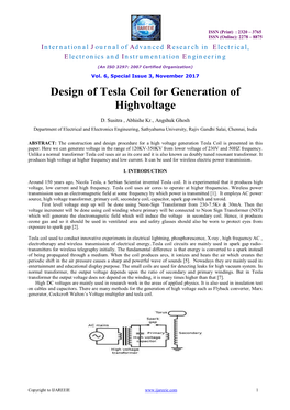 Design of Tesla Coil for Generation of Highvoltage