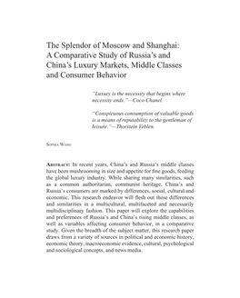 The Splendor of Moscow and Shanghai: a Comparative Study of Russia’S and China’S Luxury Markets, Middle Classes and Consumer Behavior