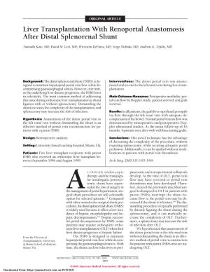 Liver Transplantation with Renoportal Anastomosis After Distal Splenorenal Shunt