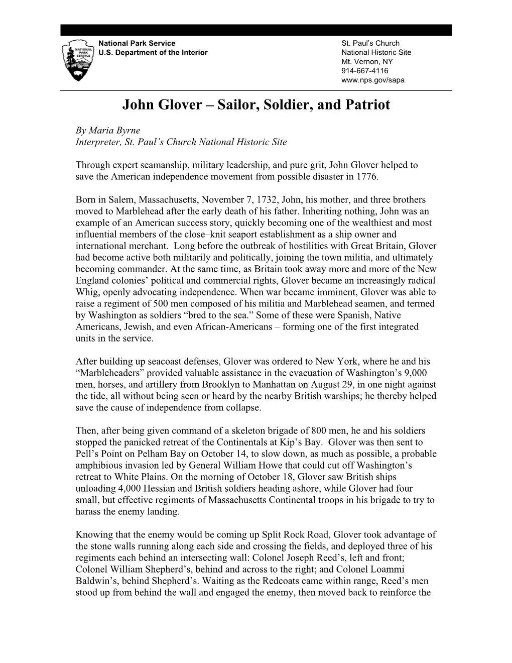 John Glover – Sailor, Soldier, and Patriot