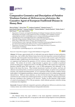Comparative Genomics and Description of Putative Virulence Factors of Melissococcus Plutonius, the Causative Agent of European Foulbrood Disease in Honey Bees