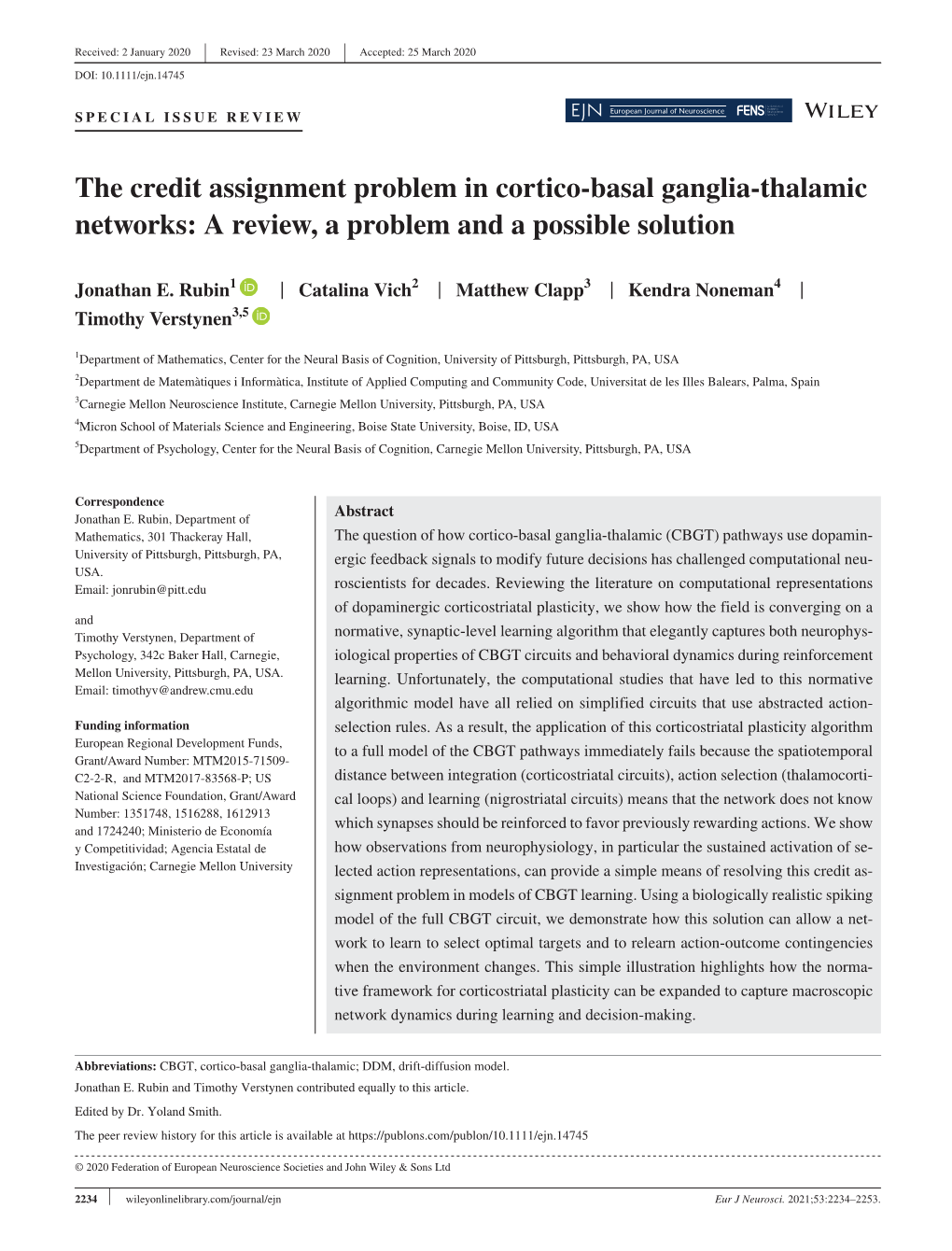 The Credit Assignment Problem in Cortico‐Basal Ganglia‐Thalamic