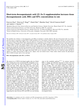 Supplementation Increases Tissue Docosapentaenoic Acid, DHA and EPA Concentrations in Rats