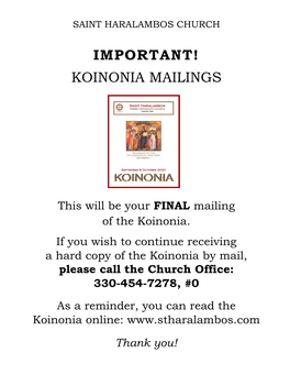 Koinonia Mailings