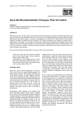 Joyce the Deconstructionist: Finnegans Wake in Context