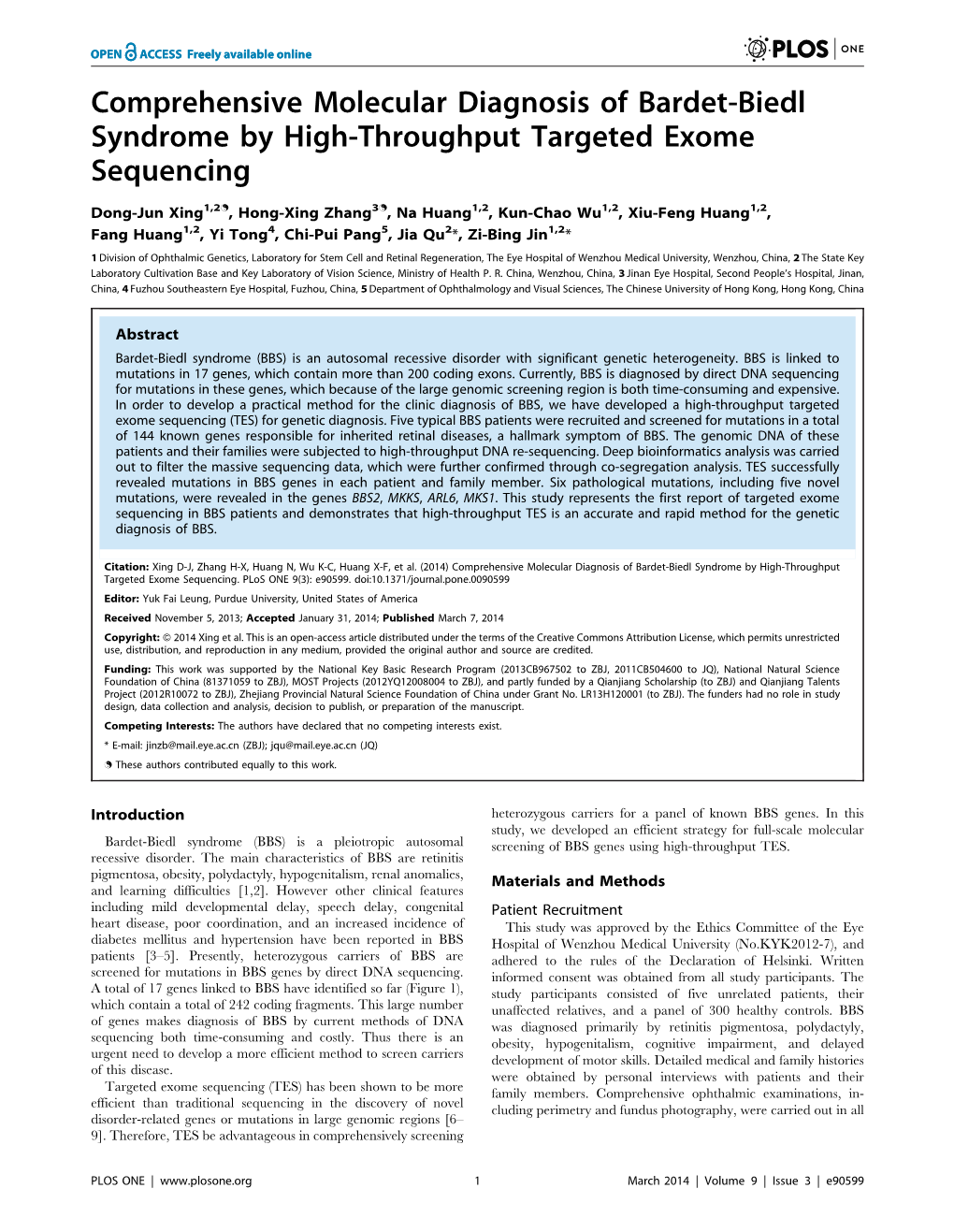 Comprehensive Molecular Diagnosis of Bardet-Biedl Syndrome by High-Throughput Targeted Exome Sequencing