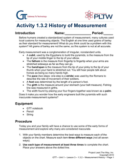 Activity 1.3.2 History of Measurement