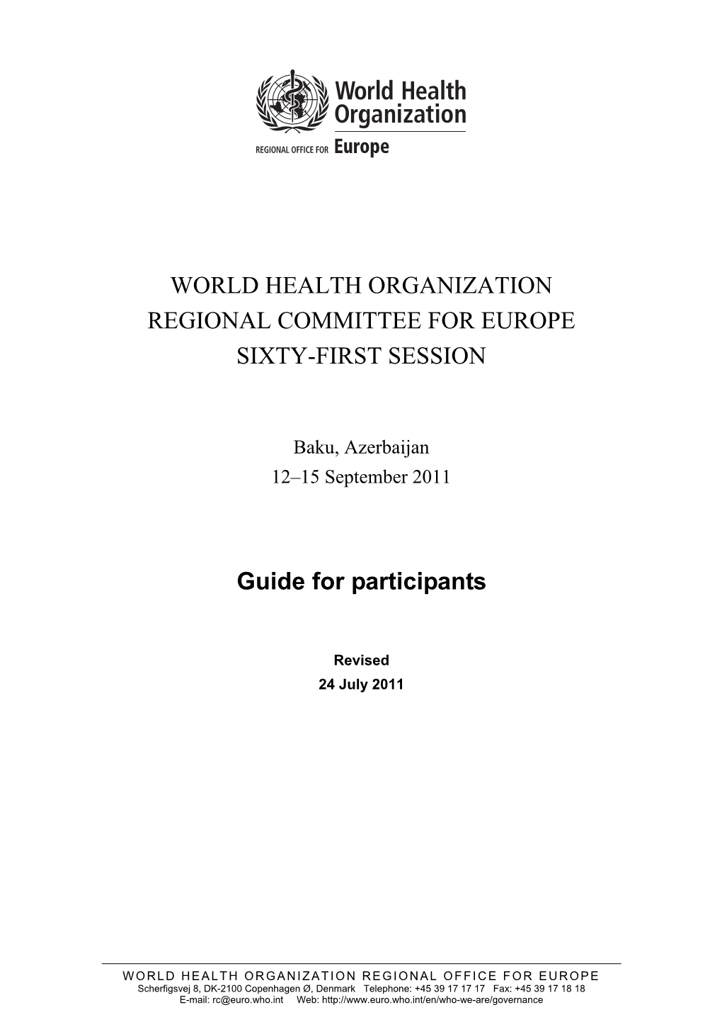 World Health Organization Regional Committee for Europe Sixty-First Session