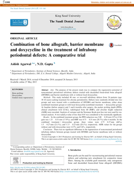 Combination of Bone Allograft, Barrier Membrane and Doxycycline in the Treatment of Infrabony Periodontal Defects: a Comparative Trial