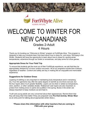 WINTER for NEW CANADIANS Grades 2-Adult 4 Hours