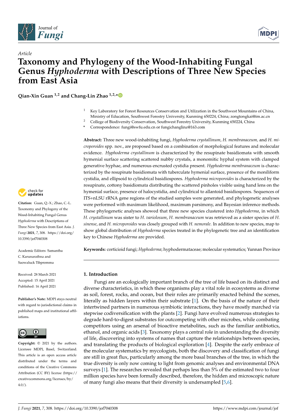 Taxonomy and Phylogeny of the Wood-Inhabiting Fungal Genus Hyphoderma with Descriptions of Three New Species from East Asia