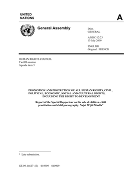 Report of the Special Rapporteur on the Sale of Children, Child Prostitution and Child Pornography, Najat M’Jid Maalla*