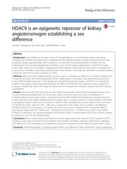 HDAC9 Is an Epigenetic Repressor of Kidney Angiotensinogen Establishing a Sex Difference Camille T