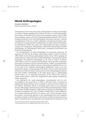 World Anthropologies EDUARDO RESTREPO Pontiﬁcia Universidad Javeriana, Columbia