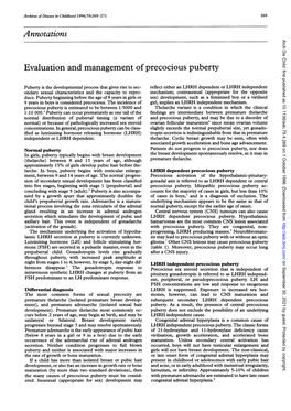 Evaluation and Management of Precocious Puberty