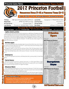2017 Princeton Football Georgetown Hoyas (1-3) at Princeton Tigers (2-1)