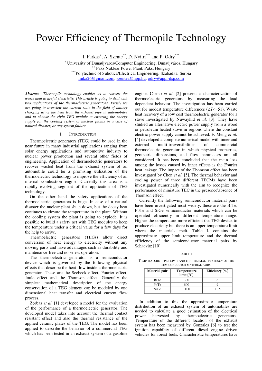 Power Efficiency of Thermopile Technology