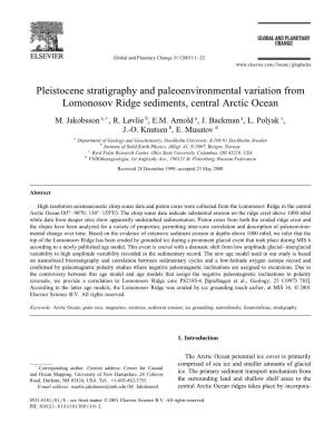 Pleistocene Stratigraphy and Paleoenvironmental Variation from Lomonosov Ridge Sediments, Central Arctic Ocean