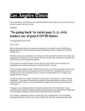 'No Going Back' to Racist Past, L.A. Civic Leaders Say of Post-COVID Future