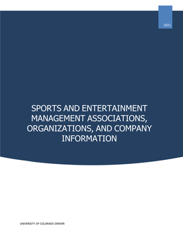 Sports and Entertainment Management Associations, Organizations, and Company Information