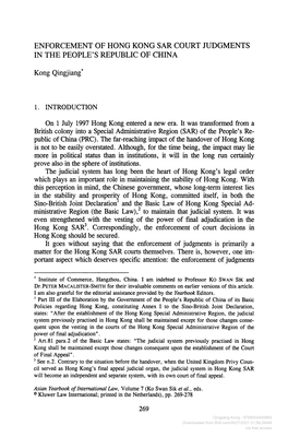 Enforcement of Hong Kong Sar Court Judgments in the People's Republic of China