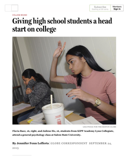 Giving High School Students a Head Start on College – the Boston Globe