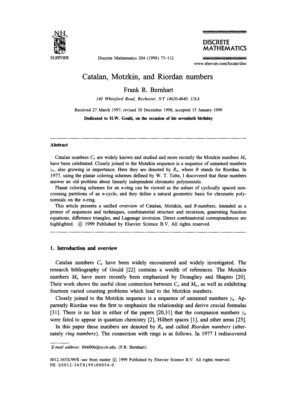 Catalan, Motzkin, and Riordan Numbers