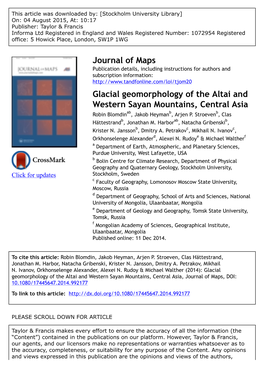Glacial Geomorphology of the Altai and Western Sayan Mountains, Central Asia Robin Blomdinab, Jakob Heymanb, Arjen P