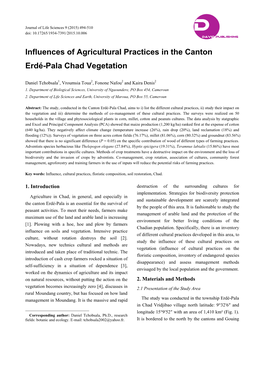 Influences of Agricultural Practices in the Canton Erdé-Pala Chad Vegetation